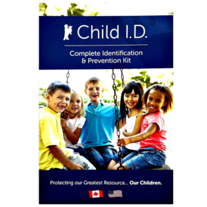 Child ID kit poster showcasing diverse children on a swing set