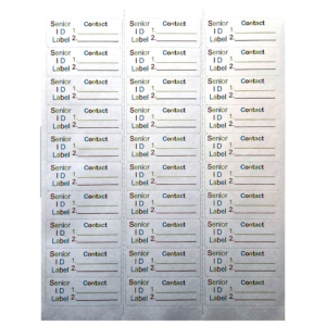 Sheet of blank senior ID contact labels for organization